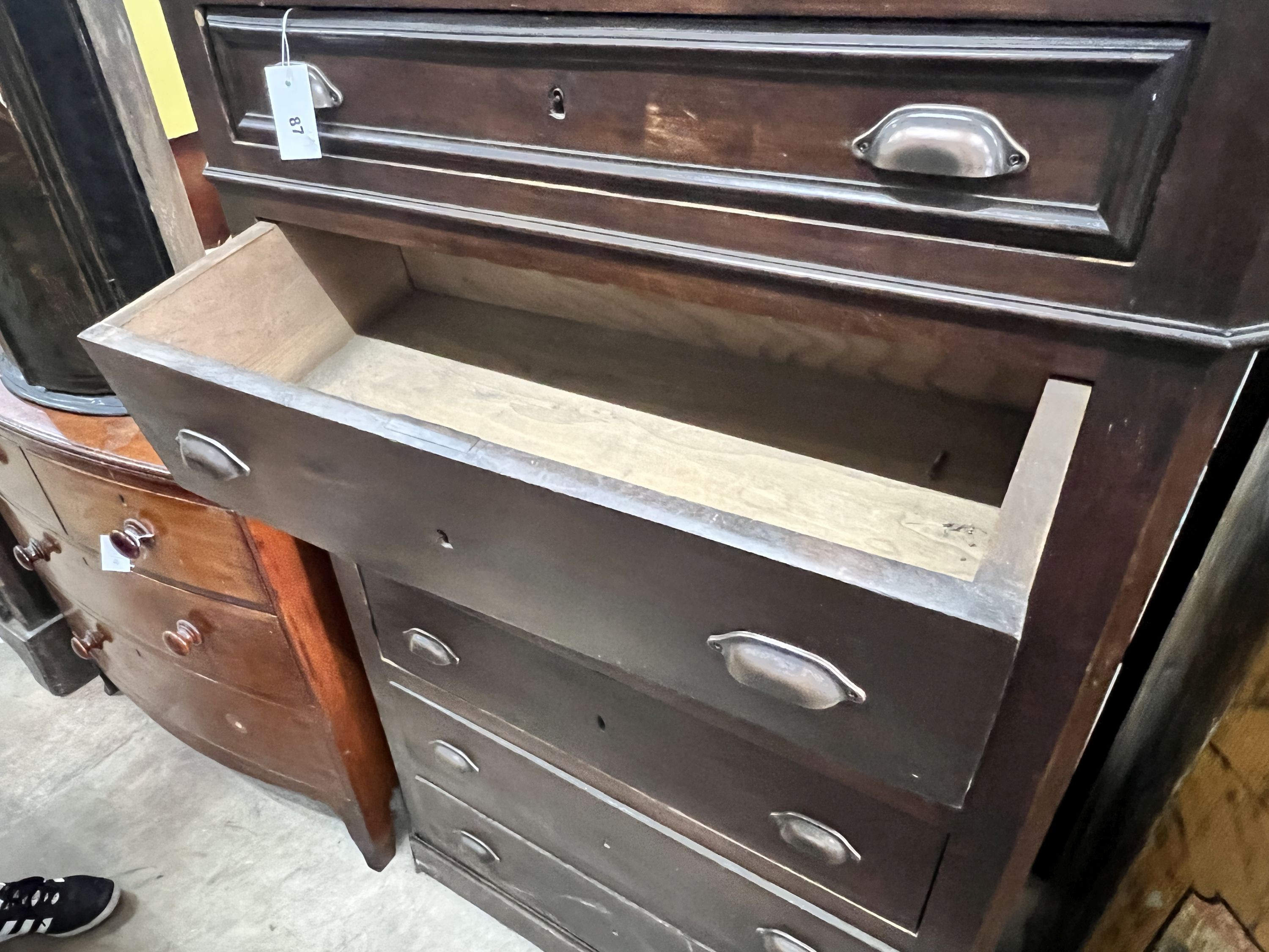 An early 20th century French walnut six drawer tall chest, width 94cm, depth 40cm, height 147cm